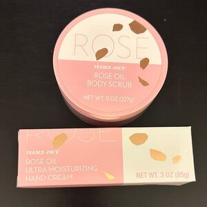 Trader Joe's Rose Oil Body Scrub + Ultra Moisturizing Hand Cream duo set